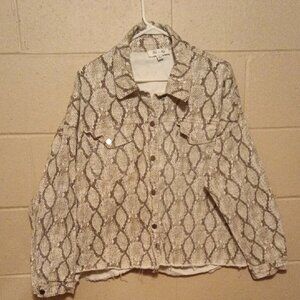 She + Sky Black and White Snake Print Jean Jacket